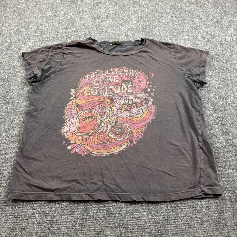 MOTHER Gray Short Sleeve Graphic Tee with Pink & Yellow Psychedelic Print
